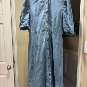 Who What Wear Denim Blue Button-Down Maxi Dress